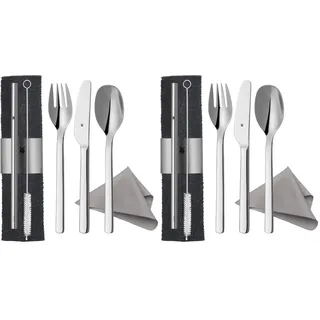 WMF my2Go, Edelstahl, Besteck Set 8-teilig, Outdoor Reisebesteck Set 1 Person, Campingbesteck mit Etui, Wanderbesteck umweltfreundlich, Strohhalm, Reinigungsbürste, Camping Zubehör Geschenk