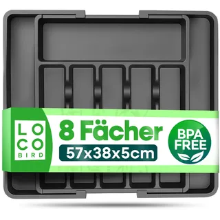 Loco Bird Besteckkasten für Schubladen ausziehbar bis 50cm - Besteckeinsatz aus Kunststoff verstellbar - Besteck Organizer Küche - Schubladeneinsatz Küche - Cutlery Organizer