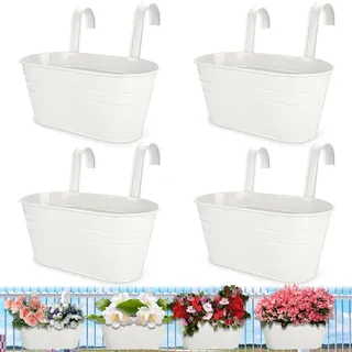 DAJAVE 4 Stück Metall Blumentopf Hängend, 27.5cm Hängeblumentopf, Hängende Blumentöpfe Weiß, Blumentopf Balkongeländer Große Blumenkasten Hängend Für Balkon Zaun Garten