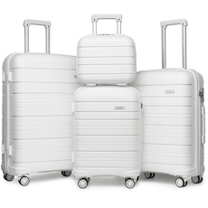 Kono Reisekoffer 4teiliges Set Polypropylen Handgepäck Set Hartschalen Trolley mit 4 Drehrollen und TSA Schloss(Weiß)