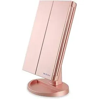 WEILY Schminkspiegel mit Beleuchtung, Faltbare Kosmetikspiegel mit 1X/2X/3X Vergrößerung, Schminkspiegel mit Touch Beleuchtung, Tischspiegel Unterstützung USB und Batterie (Rosengold)