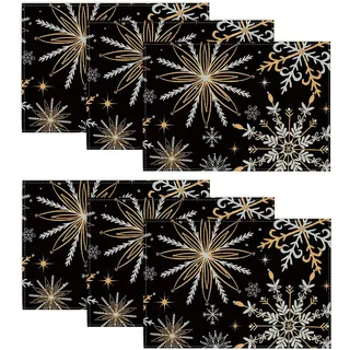 Artoid Mode Schwarz Gold Schneeflocken Weihnachten Platzsets 6er Set, 30x45cm Winter Xmas Tischset Waschbar Platzdeckchen Küche Party Deko