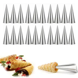 20 Stück Schillerlocken Formen, Cannoli Formen, Edelstahl Schaumrollenformen Klein Set für Croissant Backformen (12 * 2.8cm)