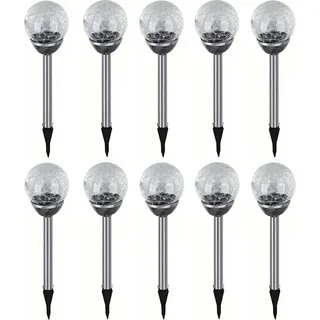 10er Set Edelstahl LED Solar Gartenleuchte Kugel mit Crackle-Licht Solarlampe Solarleuchte Deko Garten Leuchte Lampe - Schwarz