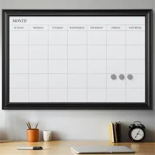 Navaris Magnetisches Whiteboard mit Rahmen - 90 x 60 cm magnetischer Wochenplaner - Tafel abwischbar mit Magneten Stifte - Magnettafel mit Kalender