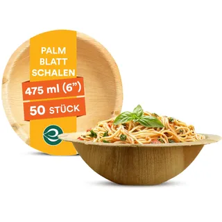 ECO SOUL Einweg-schalen, 6"(16oz) 475ml Bambusschalen, 50Pack | 100% natürliches Bambus, Extra stabil für heiße & kalte Speisen, Fett & schnittfest, Kompostierbare Alternative zu Plast