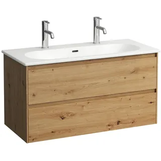 LAUFEN LUA Set LANI Komplettset, Waschtisch 2 Hahnlöcher inklusive Waschtischunterschrank, 1000x515x440mm, H8600882671071, Farbe: Wildeiche