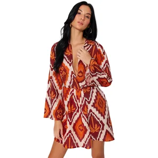 TRENDYOL Damen Woman Shirt Regular Fit Woven Dress Kleid, Sehr Bunt, 38