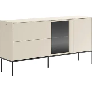 Selsey Bellezo – Sideboard mit beleuchteter Glasvitrine und zwei Schubladen 166 cm, Creme - Creme