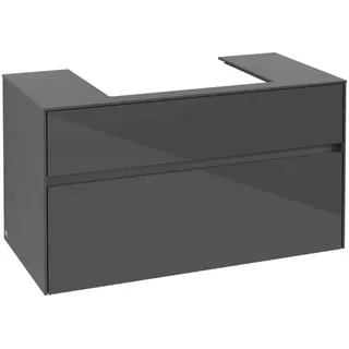 Villeroy & Boch Collaro Waschbeckenunterschrank, 2 Auszüge, Waschbecken mittig, Wandmontage, 1000x548x500mm, C01900FP, Farbe: Front/Korpus: Glossy Grey, Griff: Graphite