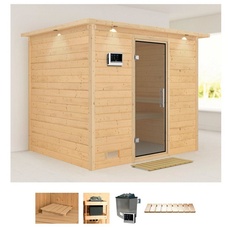 Bild Sauna »Soraja«, (Set), 9-kW-Ofen mit externer Steuerung, beige