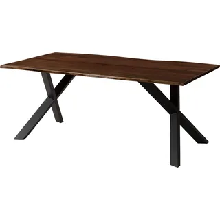 MASSIVMOEBEL24.DE Baumtisch Akazie 180x90x75 braun lackiert / ausgestellte X-Beine anthrazit matt FREEFORM 3 - Braun