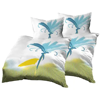 Gerald Wittmann 4teilig Bettwäsche-Set 2X 140x200 cm + 2X 70x90 cm, Baumwolle Renforce, Blumen Braun Orange Blau