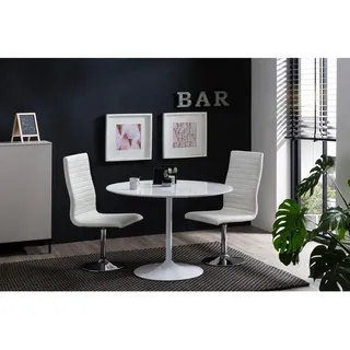 Mid.you Tischgruppe , Weiß, Weiß Hochglanz , Metall, Textil, Holzwerkstoff , rund , Säule , 110x75x110 cm , Esszimmer, Bänke, Tischgruppen & Eckbankgruppen