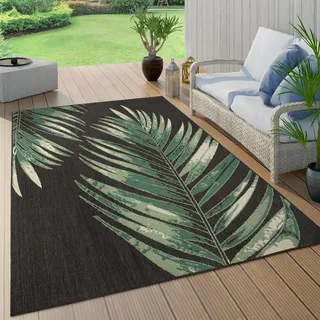 Paco Home Outdoor Teppich Wetterfest Balkon Palmen Dschungel Florales Boho Muster Grün Grösse 80x150 cm - Schwarz
