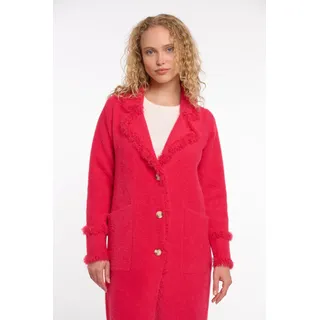 Longstrickjacke RINO & PELLE "CATENA", Damen, Gr. S (36), pink punch, Feinstrick, Obermaterial: 69% Polyamid, 23% Polyester, 8% Viskose, gerade knielang, V-Ausschnitt, leicht ausgefranste Kante, Strickjacken Longstrickjacke, mit Fransendetails und Knöpfen