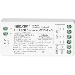 LGIDTECH FUT035W+ 2-in-1 LED-Streifen-Controller, WLAN + 2,4 G, Smartphone-App-Steuerung, direkt, kompatibel mit Amazon Echo Alexa Google Home Sprachsteuerung