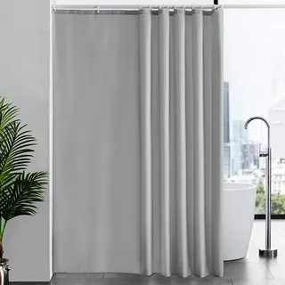 Duschvorhang Überlänge für Badezimmer, Badvorhang Anti-schimmel Textil für Badewanne und Dusche, Vorhang aus Stoff Antibakteriell Waschbar, mit 12 Haken Extra Groß Grau 200x240cm.