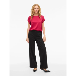 Kurzarmshirt VILA "VIELLETTE S/S SATIN TOP - NOOS", Damen, Gr. 34, rot (jazzy), Satin, Obermaterial: 100% Polyester, unifarben, regular fit normal, Rundhals, mit Umschlag, Shirts Kurzarmshirt, Kunstfaser, regular fit