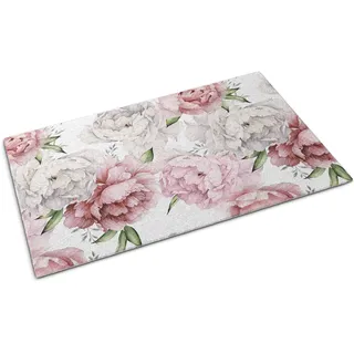 Fußmatte für die Tür – Unterlage zur Aufnahme von Schmutz – Rutschfeste Fußmatte für Innen- und Außenbereich – 90x60 cm – Blumenmuster - Rosa