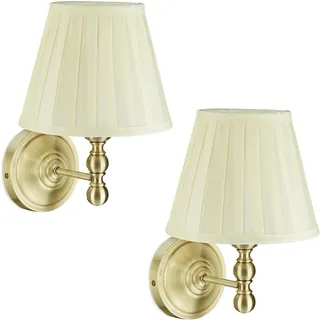 Relaxdays Wandlampe 2er Set E14 elfenbeinweiß/Messing
