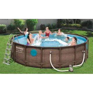 Aufstellpool Bestway Power Steel 549x274x122 cm mit Kartuschenreiniger 5.678 L/S mit Abdeckung und Leiter