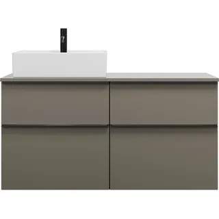 Burgbad Eqio Keramik-Aufsatzwaschtisch quadratisch, links, inklusive Waschtischunterschrank mit 4 Schubladen, Breite 1200mm, SGUS120LF2010C0001G0252, Farbe: Grau Hochglanz / Grau Hochglanz,