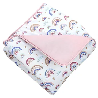 TupTam Krabbeldecke für Baby 120x120 cm - Gepolsterte Spieldecke Baby Baumwolle, XXL, OEKO-TEX, Weich & Hautfreundlich, Farbe: Regenbogen Blau Rosa