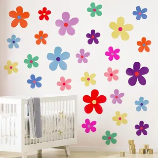 30 Stück Gänseblümchen Wandtattoo Bunt Wandaufkleber Selbstklebend Blumen Boho Stil Wandsticker für Kinderzimmer Schlafzimmer Wohnzimmer DIY Dekoration12 Blatt