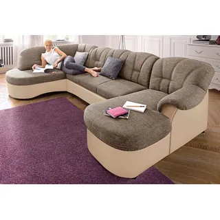 DOMO collection Wohnlandschaft »Flores auch in Leder-Bezug, B/T/H: 293/180/86 cm, U-Form« wahlweise mit Bettfunktion, wahlweise mit Federkern, braun