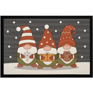 MoonWorks® Fußmatte Weihnachten Wichtel Wintermotiv Schneeflocken Gnomes Zwerge Skandi-Stil rutschfest & waschbar schwarz 60x40cm