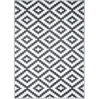 Tapiso Teppich IBIZA Outdoor Weiß Schwarz Picknick Garten 150 x 240 cm - Schwarz