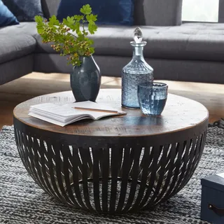 FineBuy Couchtisch 70x33x70 cm Holz / Metall Wohnzimmertisch Industrial Clubtisch Tisch Wohnzimmer Sofatisch mit Metallgestell Loungetisch massiv - Braun