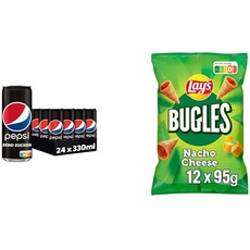 Erfrischend und Knusprig: Pepsi Zero Zucker (24x0,33L) & Lay's Bugles Nacho Cheese (12x95G), Cola Geschmack trifft auf herzhaften Mais-Snack