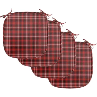 ABAKUHAUS Plaid Polster für Esszimmerstühle, Nostalgische Gestreifte britischen, Dekoratives wasserfestes Kissen mit Riemen für Küchensitze, 40 cm x 40 cm-4er Pack, Scarlet Schwarz Weiß