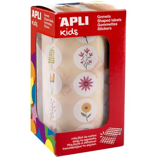 APLI Kids 19717 – Gummirolle mit wilden Blumen, Aufkleber mit permanentem Klebstoff, 900 Blumenaufkleber, ideal für Schulen/Kindergärten oder Kinderwerkstätten.