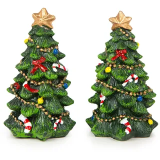 Logbuch-Verlag 2 kleine Bäume Weihnachten mini Tannenbaum Figuren künstliche Weihnachtsbäume Miniatur 11 cm grün Gold rot