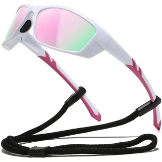 Suertree Polarisiert Sportbrille Sonnenbrille Herren Damen, Schnelle Brille, Winddichte Fahrradbrille UV400, Reitsonnenbrille Outdoor Sports Sonnenbrille, weiß+pink