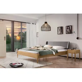 Hasena Massivholzbett, Kopfteil gepolstert Varese, Farbe: Eiche bright, geölt, Bezugsfarbe: Kul smoke, verschiedene Größen - 25 cm/140 x 210 cm