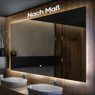 Badspiegel 80x60 cm - Horizontal mit LED Beleuchtung - LED Farbe Kaltweiß 7000K - T100 - Touch Schalter - Individuell Nach Maß - Beleuchtet Wandspiegel Lichtspiegel Badezimmerspiegel - Transparent