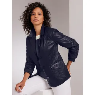 Lederblazer MAINPOL "Lammnappa-Lederblazer", Damen, Gr. 38, marine, 100% Lammnappaleder, Blazer Lederblazer