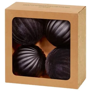 Weihnachtskugeln 80MM Flock & Matt Kürbis Schwarz Packung 4 Festliche Dekoration