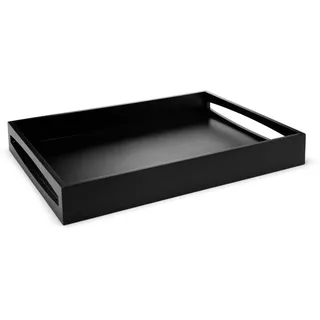 Leopold Vienna - Schwarzes Holz-Servier-Tablett 47.5 x 35 cm - eckiges Frühstückstablett mit hohem Rand und 2 Griffe, Schwarz