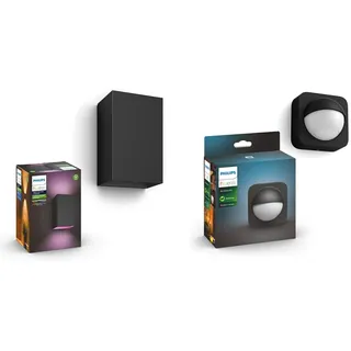 Philips Hue White and Color Ambiance LED Außenwandleuchte Resonate, kompatibel mit Amazon Alexa (Echo, Echo Dot) + Bewegungssensor für den Aussenbereich, integrierter Tageslichtsensor, Schwarz