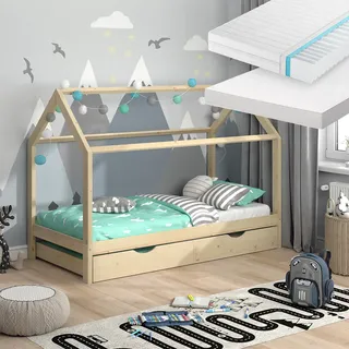 Vitalispa Hausbett Wiki, 90x200 cm mit Gästebett und 2 Matratzen, Naturholz
