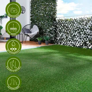 Andiamo Kunstrasen »Rasenteppich Bali, Made in Belgium« rechteckig 25 mm Höhe realistische Optik, mit Drainagefunktion, für Balkon & Terrasse, grün