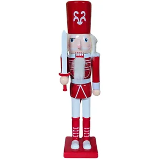 DRW Geschweißter Nussknacker aus Holz, Weiß und Rot, 10 x 8 x 38 cm, 10x8x38 cm