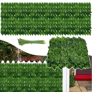 Fiqops Sichtschutzhecke Windschutz 1*3M Efeu Sichtschutz Balkonverkleidung Blätterzaun,Wassermelonenblätter - Grün