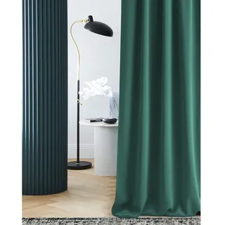 Room99 Vorhang mit Ösen Laurel 140 x 260 cm Breite x Höhe Verdunkelung Blickdicht Schiebegardinen Curtain Wohnzimmer Schlafzimmer Dunkelgrün, 1 Stück