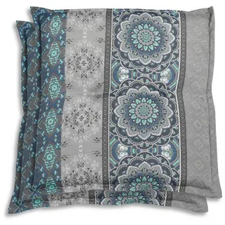 Gartenhockerauflage 2er-Set , Blau, Grau, Hellgrau , Textil , 2-teilig , Ornament , Füllung: Schaumstoff, Vlies , quadratisch , 50x50 cm , Oeko-Tex® Standard 100 , pflegeleicht, hochwertige Qualität, langlebig, für den Außenbereich geeignet , Gartenmöbel, Gartenpolster & Auflagen, Gartenkissen